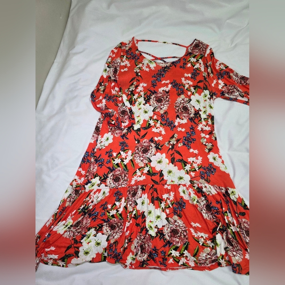 Drop Waist Colorful Flowy Dress by Lascana- Sz 46 (XL) Floral Coral